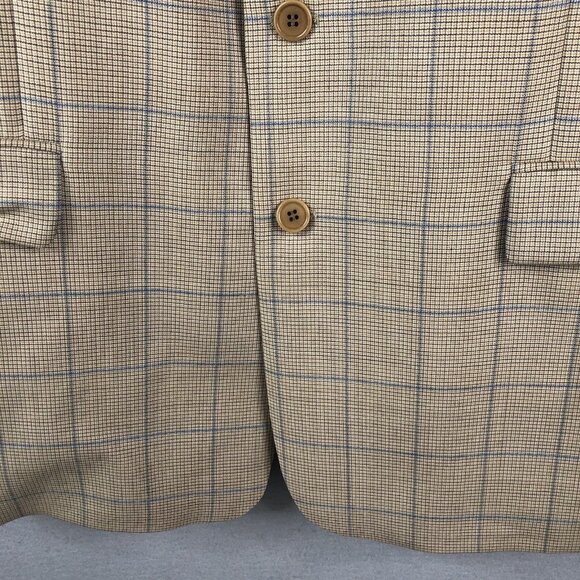 Emernegildo Zegna Sport Coat Mens 44R Tan Blue Plaid Windowpane Wool Academi - Picture 9 of 16